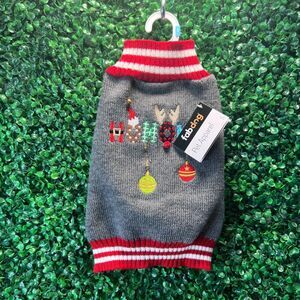 NWT Fab Dog Christmas Sweater HoHoHo Jingle Bell Gray Red White Stripes S